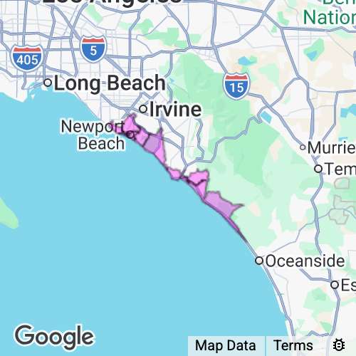 Orange County (Coastal South) California real estate agent mailing area